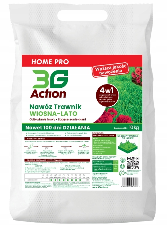 Nawóz Trawnik Wiosna-Lato 10kg 3G action 100 dni Biogardena Trawa