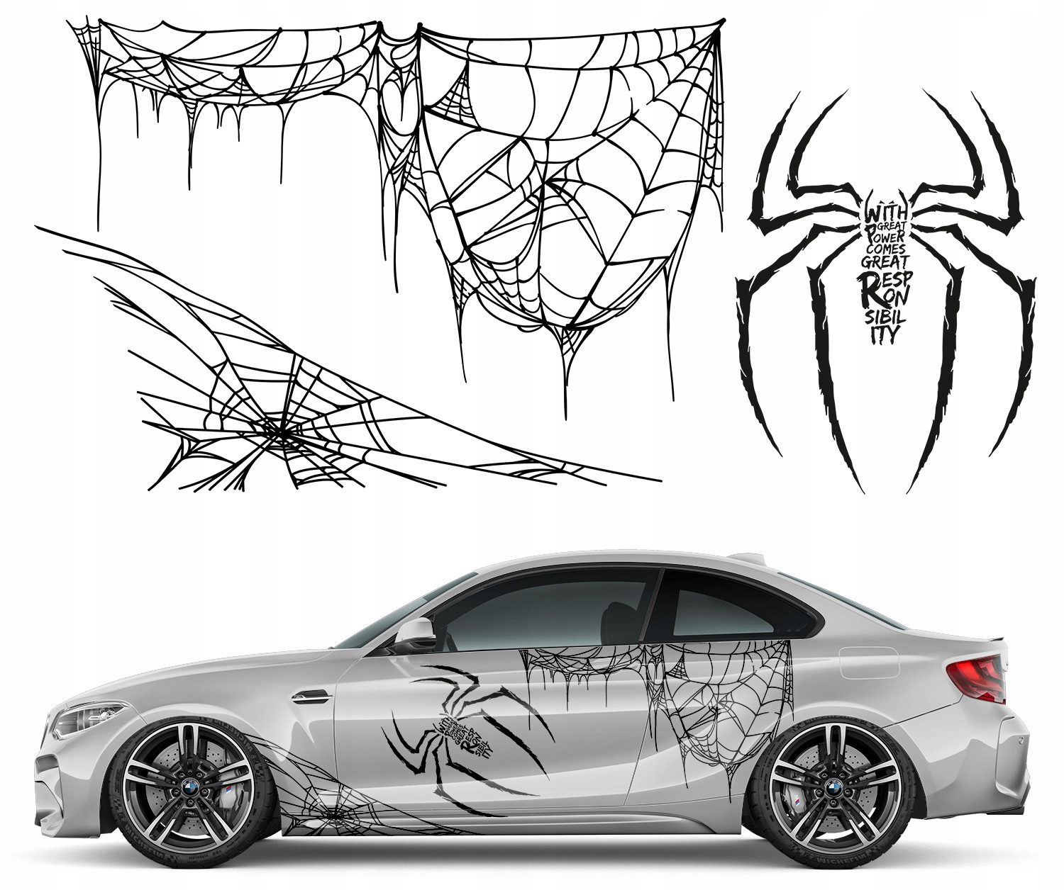 Samolepka na auto Motiv Pavouk Pavučiny 88x185