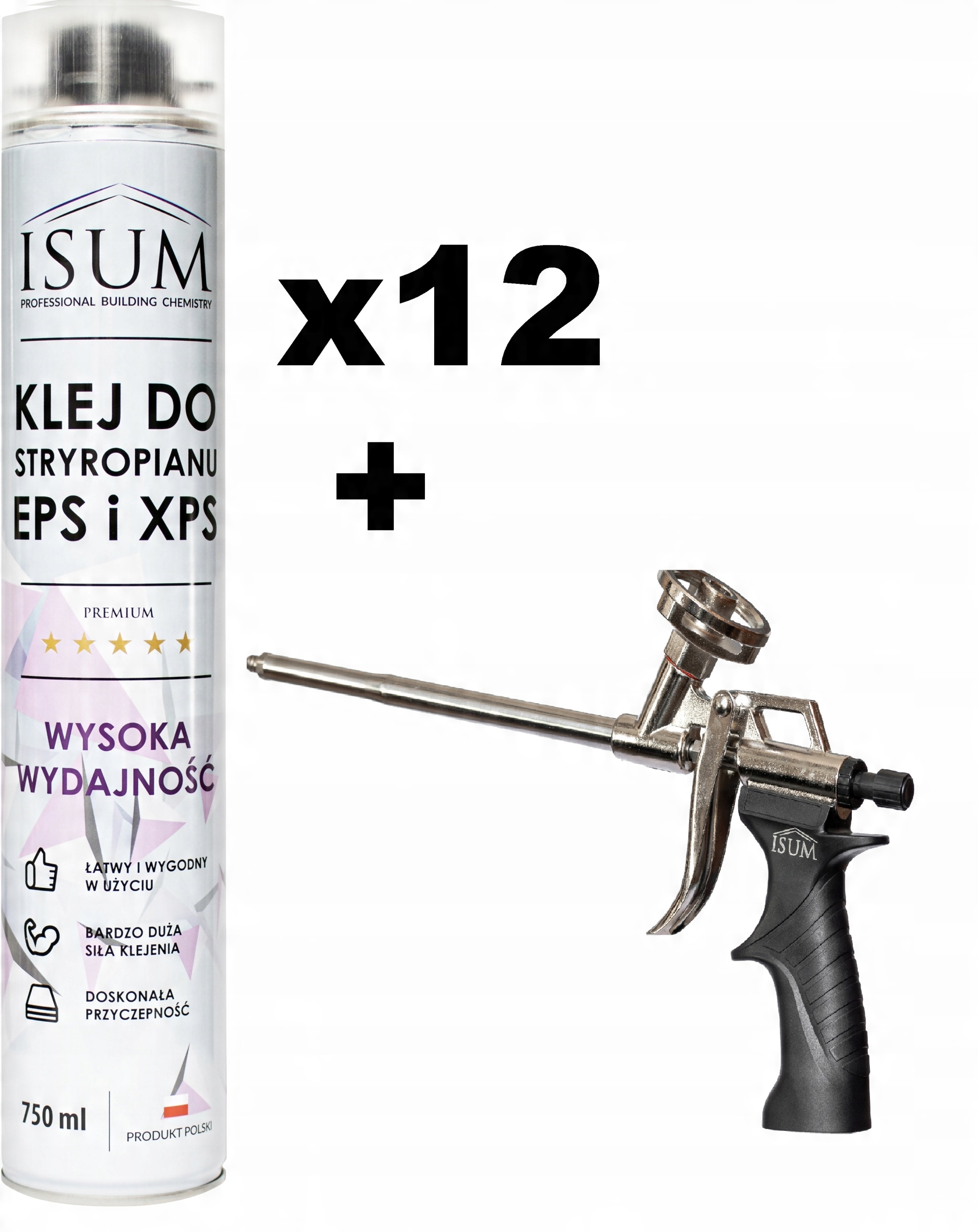 

Zestaw 12xPiano-KLEJ pianka Do Styropianu+pistolet