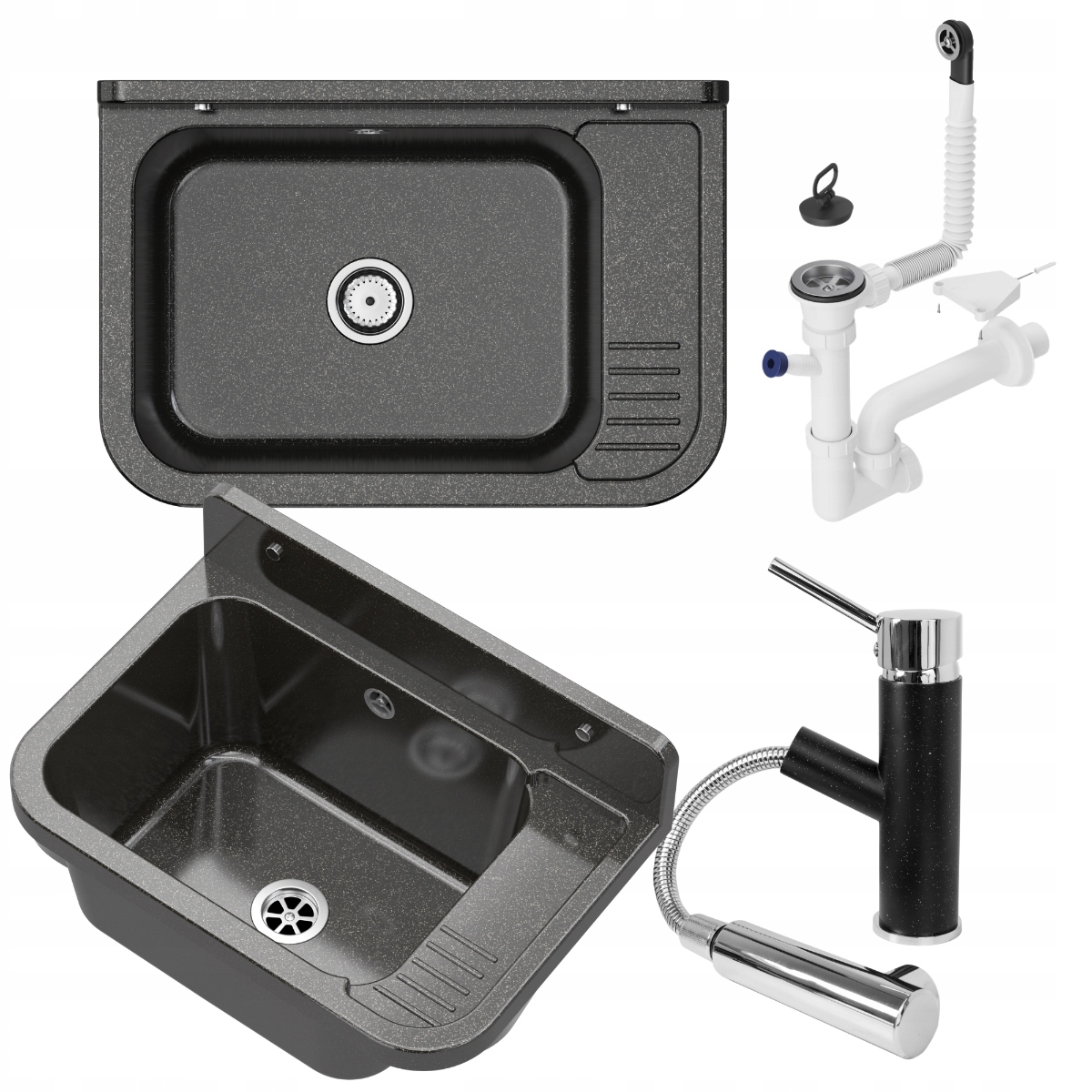 Technický Dřez Černá Nádrž Prádelna Garáž Kohoutek Vytahovací Sprcha Paron