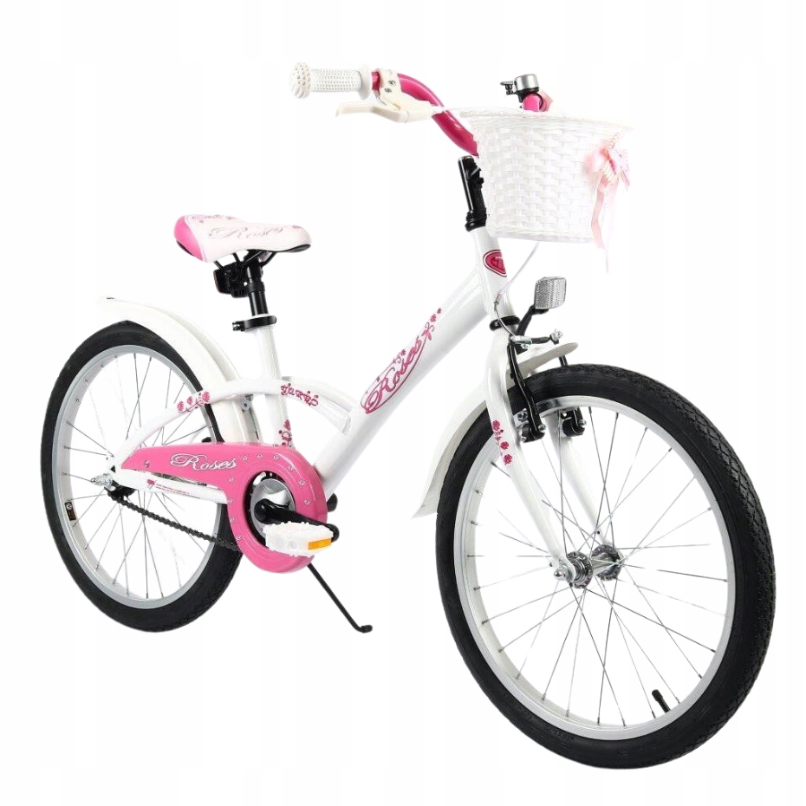 Rower dla Dziewczynki Dziecięcy z Koszykiem BMX 5+ Lat Roses Różowo-Biały