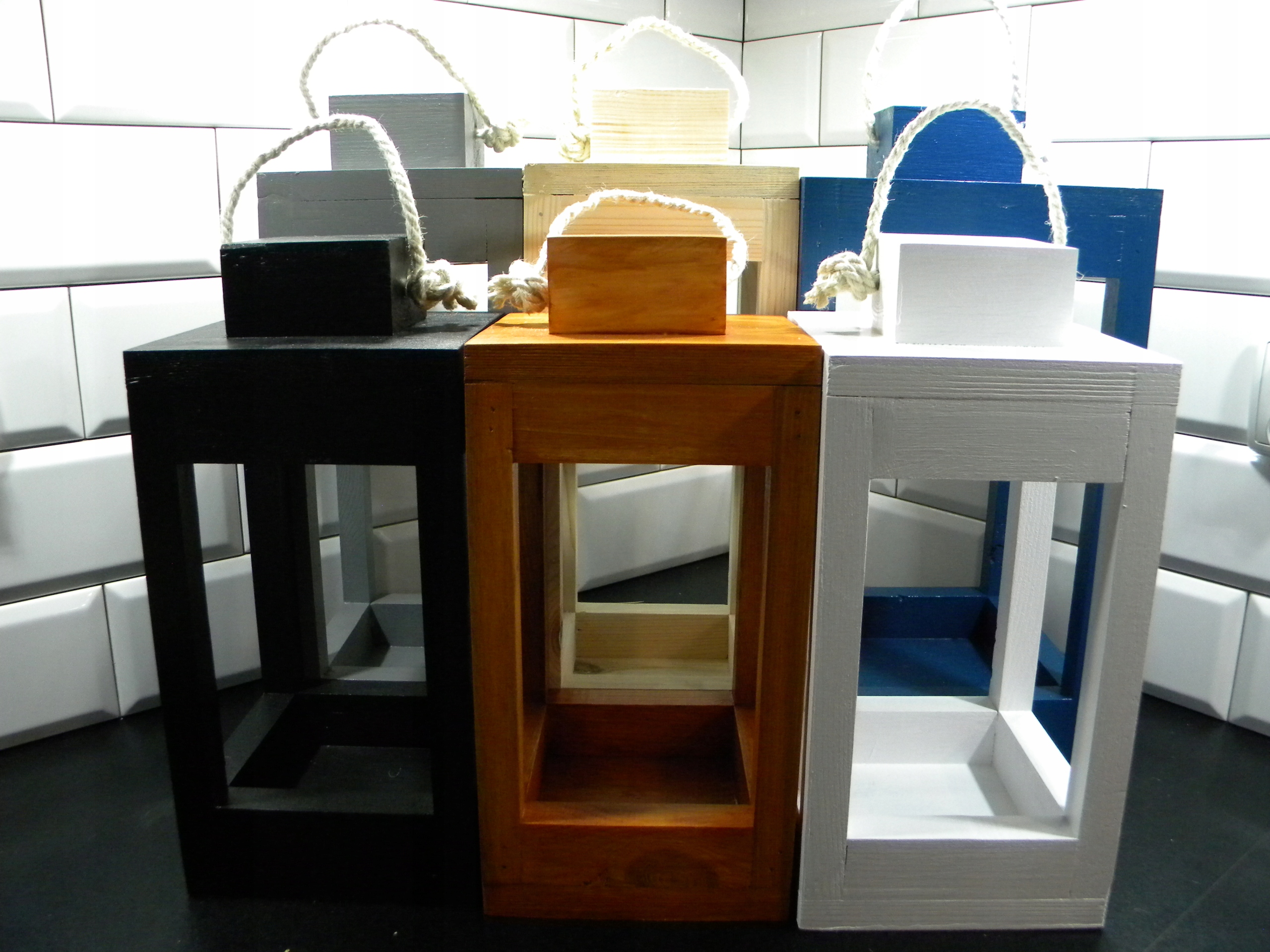 Lampion drewniany latarnia 70 cm biały Kolor biały