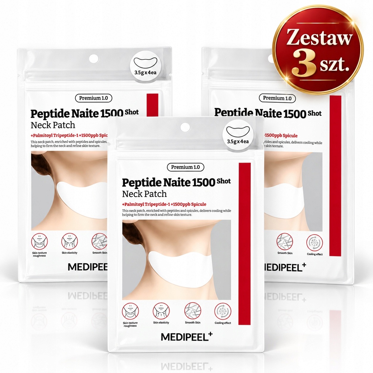 3 x sada liftingových masek Peptide Naite 1500 Shot Neck Patch