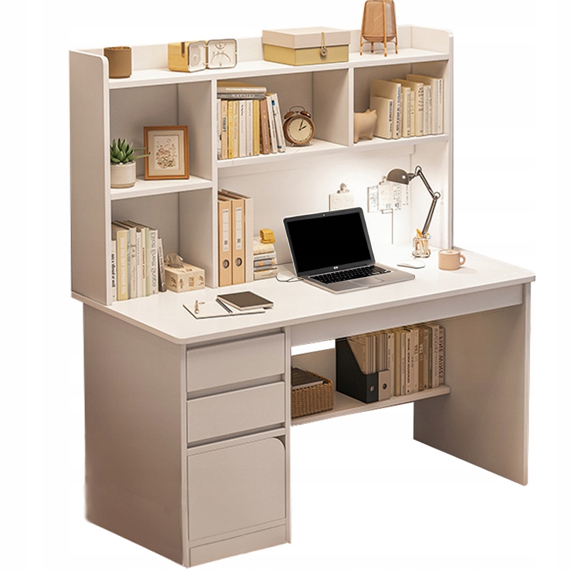 BIURKO KOMPUTEROWE MŁODZIEŻOWE LOFT STOLIK BIAŁE BIURKO Z REGAŁEM PÓŁKAMI