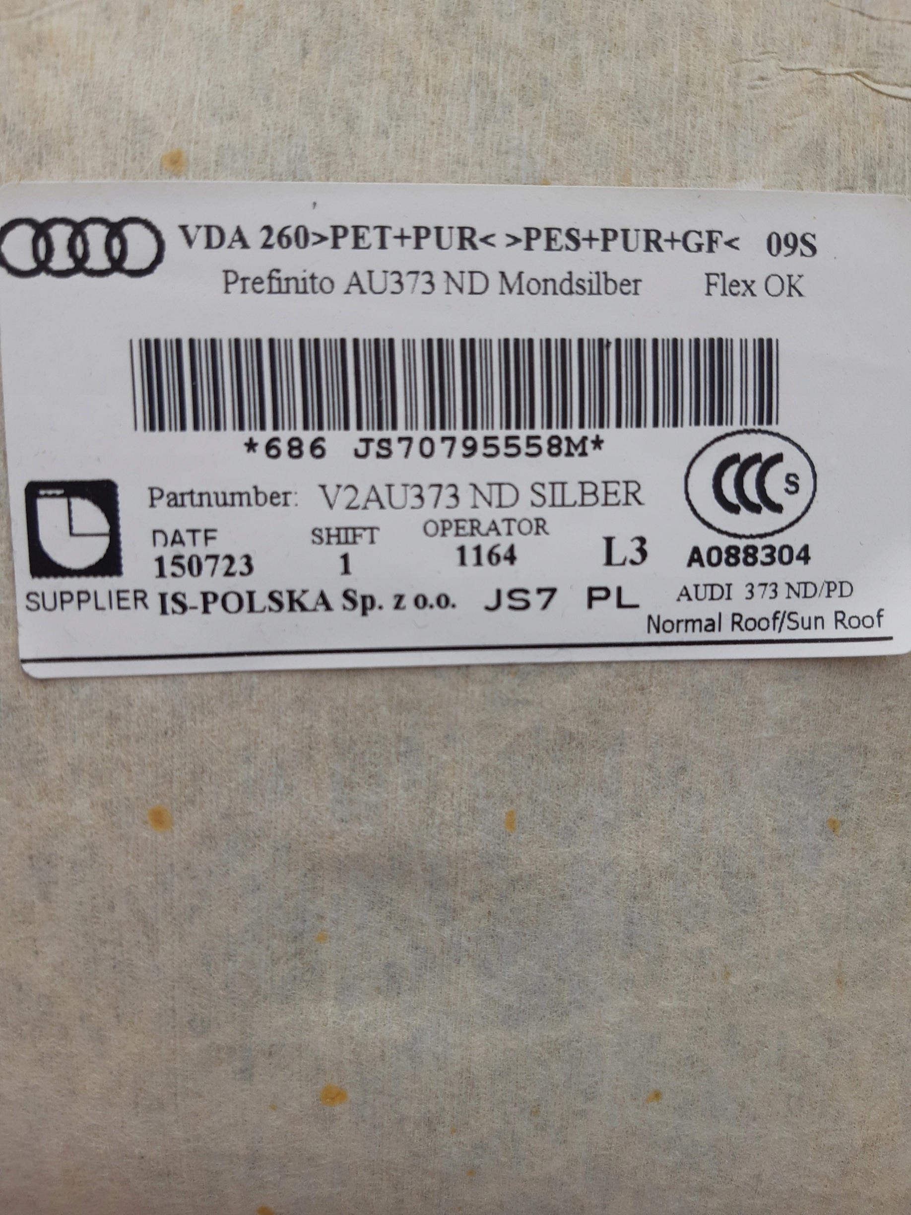 AUDI A3 8V CIELO INTERNO SUFIT 8V4867505SQ