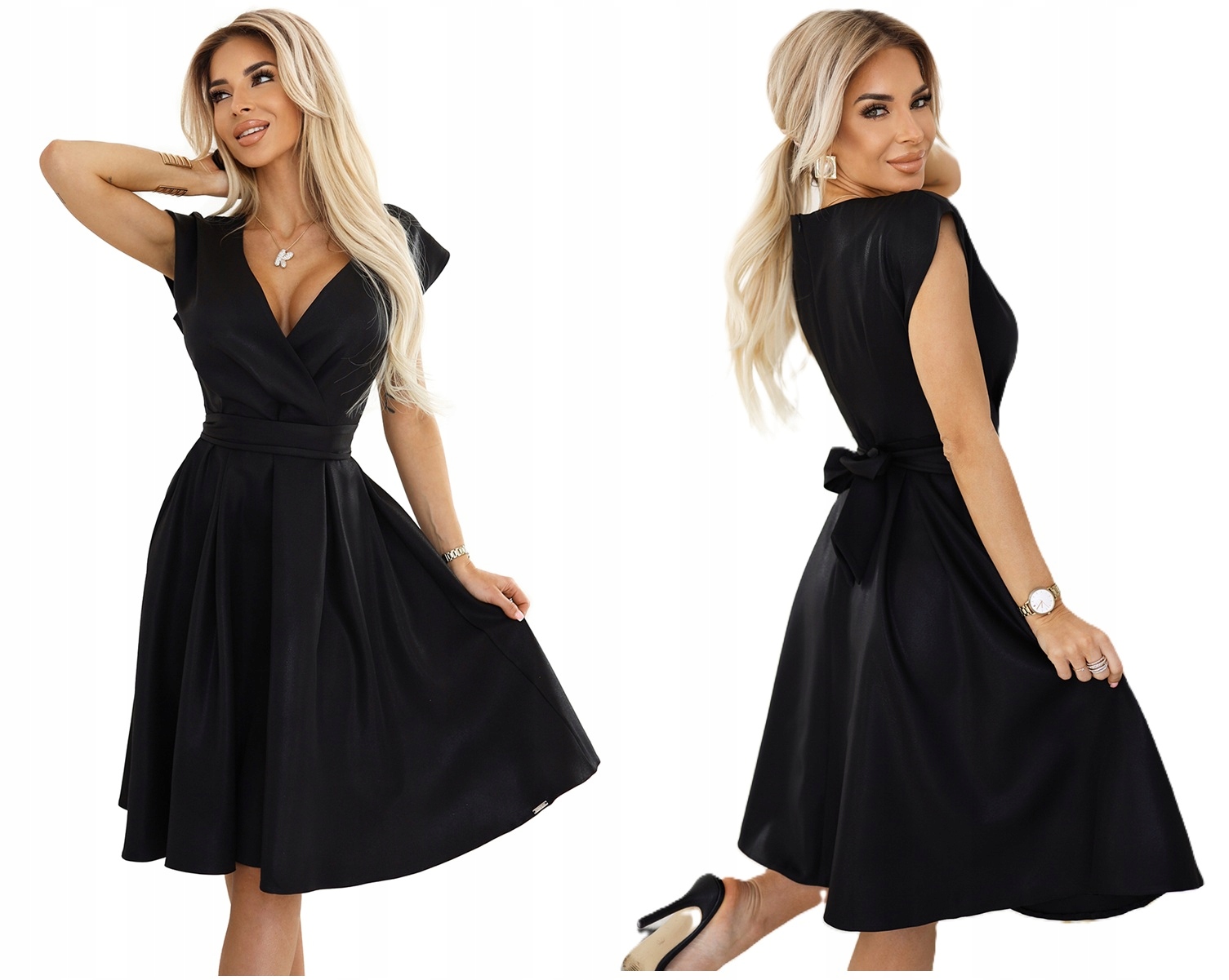 Podmanivá Rozevřená Šaty S Hlubokým Výstřihem, Černá Se Třpytkami