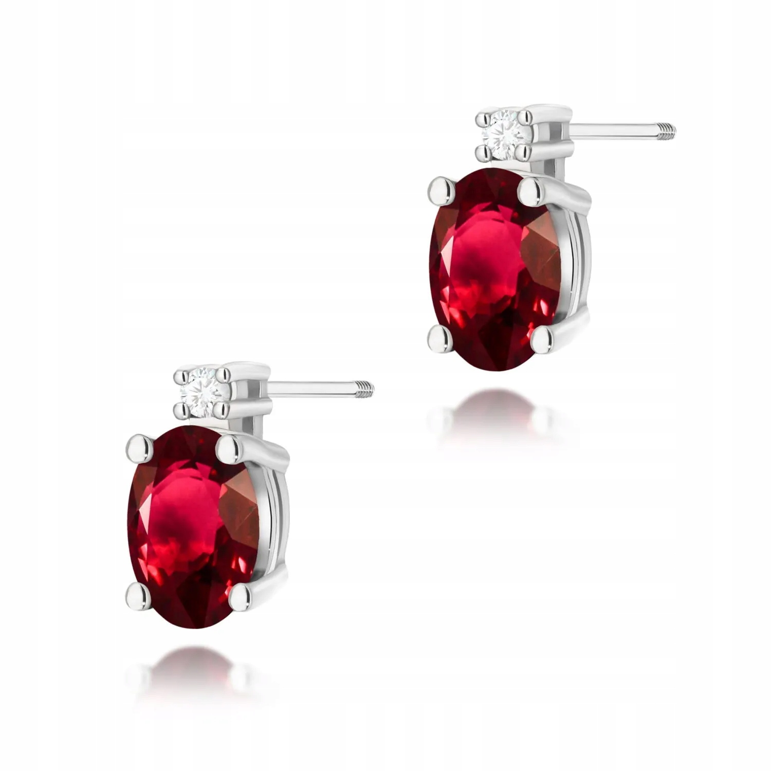 Złote kolczyki Rubin 2 x 0,60ct białe złoto sztyft zakręcany pr. 585