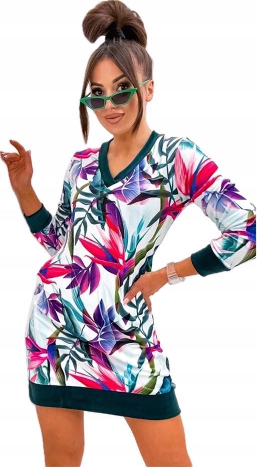 Sukienka Mini Welur 8268 Zielony/róż L (40)