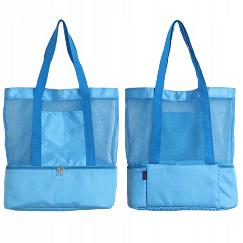 TORBA PLAŻOWA TERMICZNA Z IZOLACJĄ PIKNIKOWA 2W1 Z SIATKI CHŁODZĄCA DUŻA Wysokość 48 cm