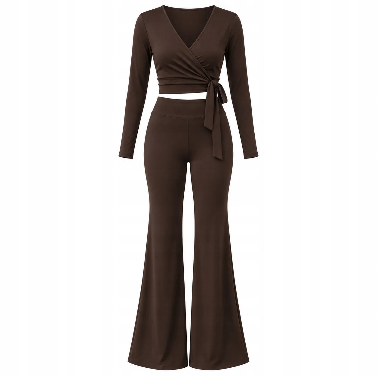[vel. M/L] Dámský komplet, elegantní halenka a kalhoty, hnědá barva