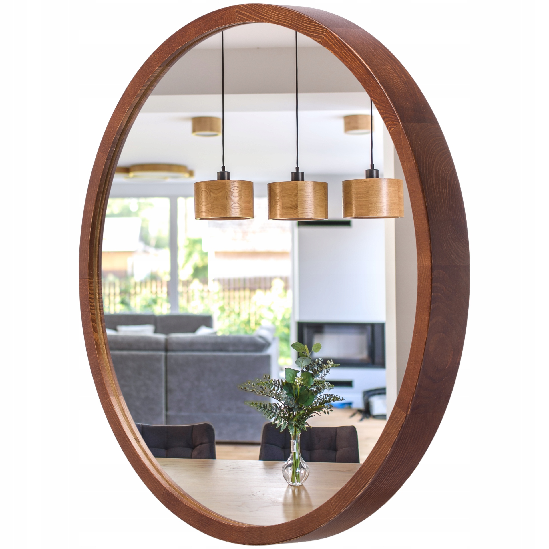 Kúpeľňové zrkadlo Leja okrúhle fi475 Orech v drevenom ráme, Stylové