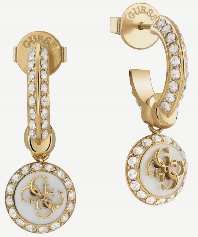Módní Náušnice Guess Knot You Zlaté Závěsné S Logem 4G Křišťály Na Tyčinku