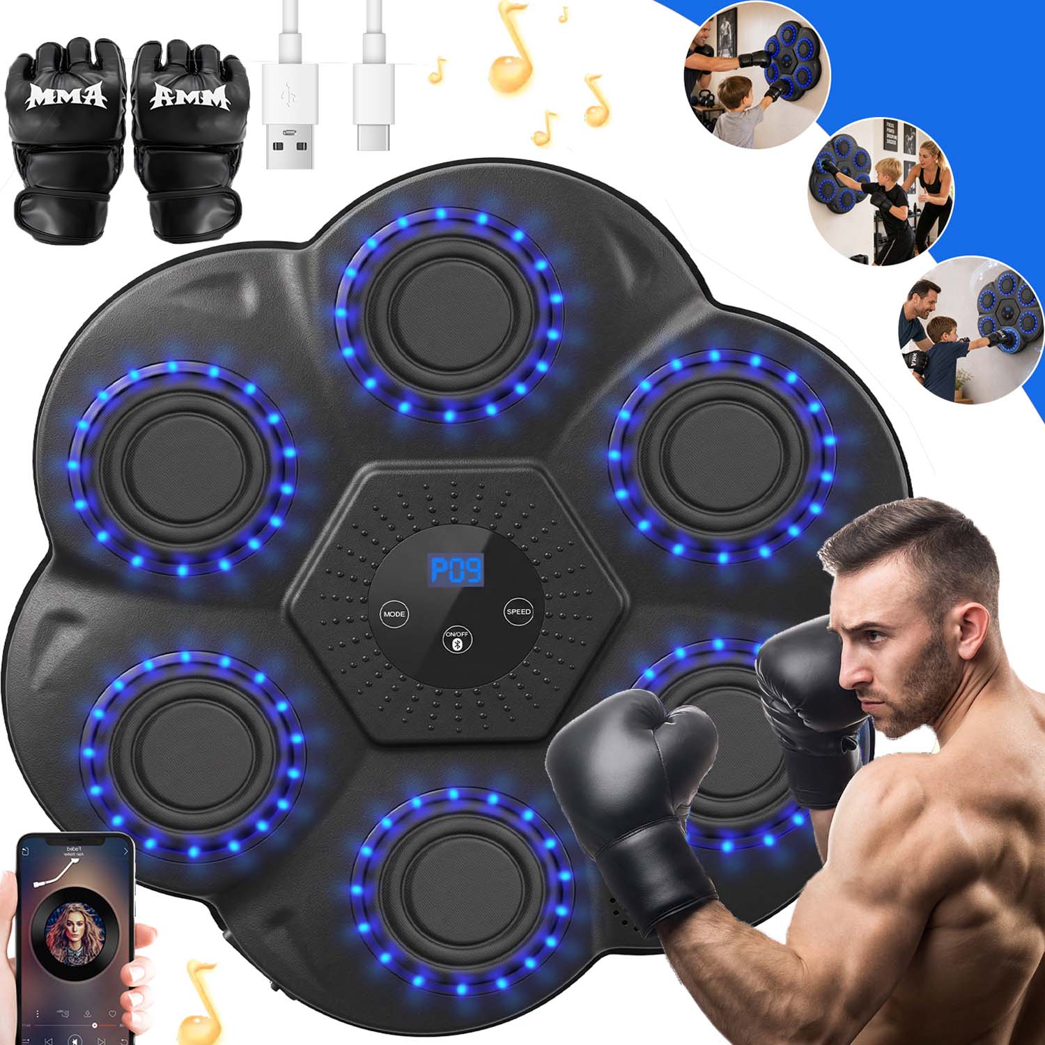 Bluetooth Hudební Boxovací Stroj Pro Děti S 18 Rychlostmi A 9 Režimy