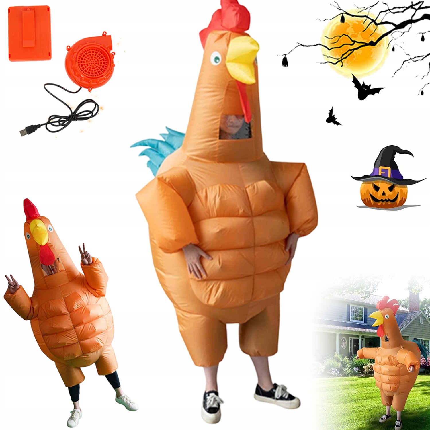 Nafukovací Kohoutkový Kostým Pro Dospělé, Výška 150-190 CM, Lehký Polyester
