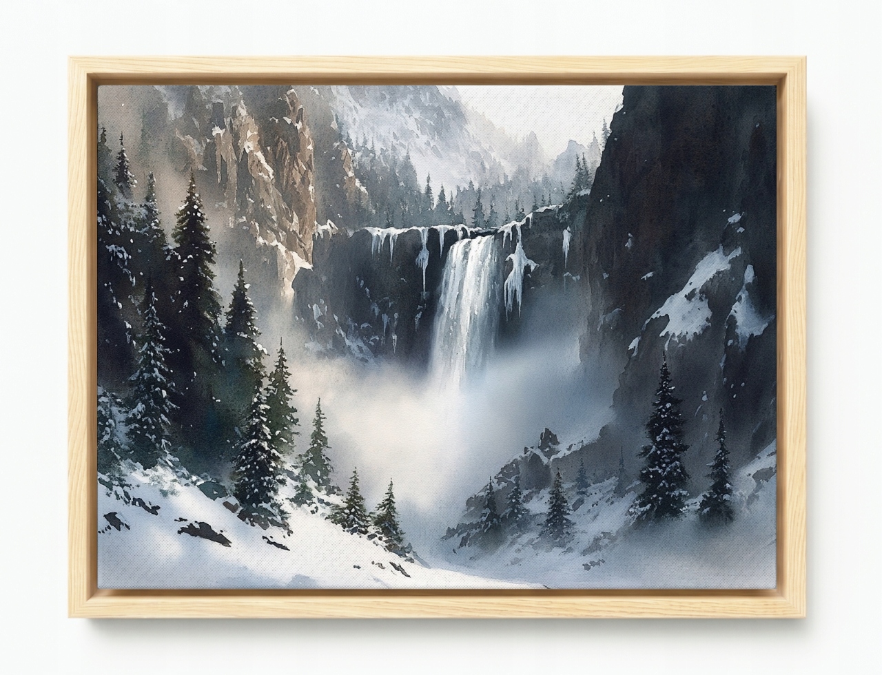 Obraz Rám American Box Krajina Hory Vrcholy Skaly Vodopád Zima 80x60