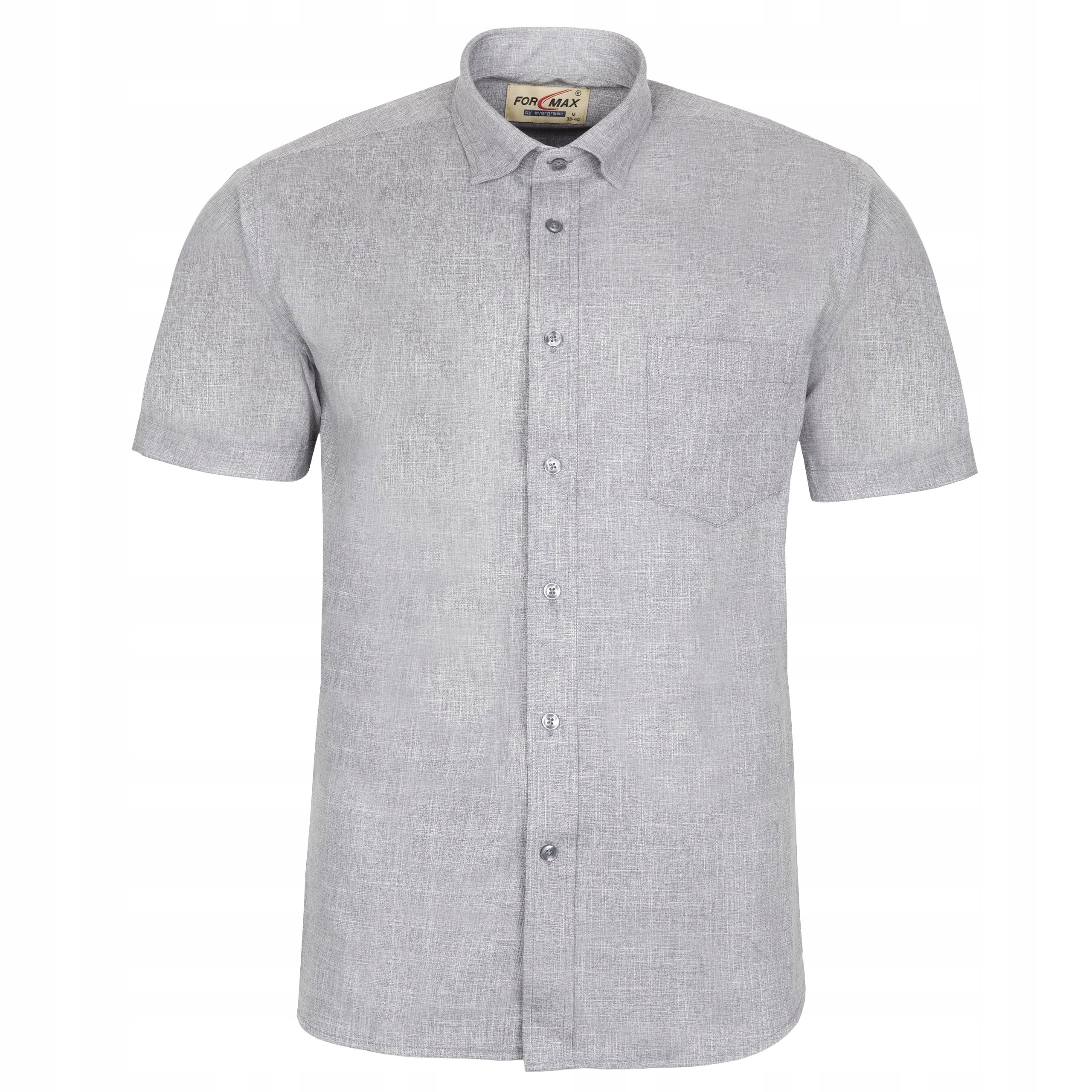 Duża Lniana Koszula Męska Szara Ciemniejsza Krótki Rękaw 4XL 47/48 FL43