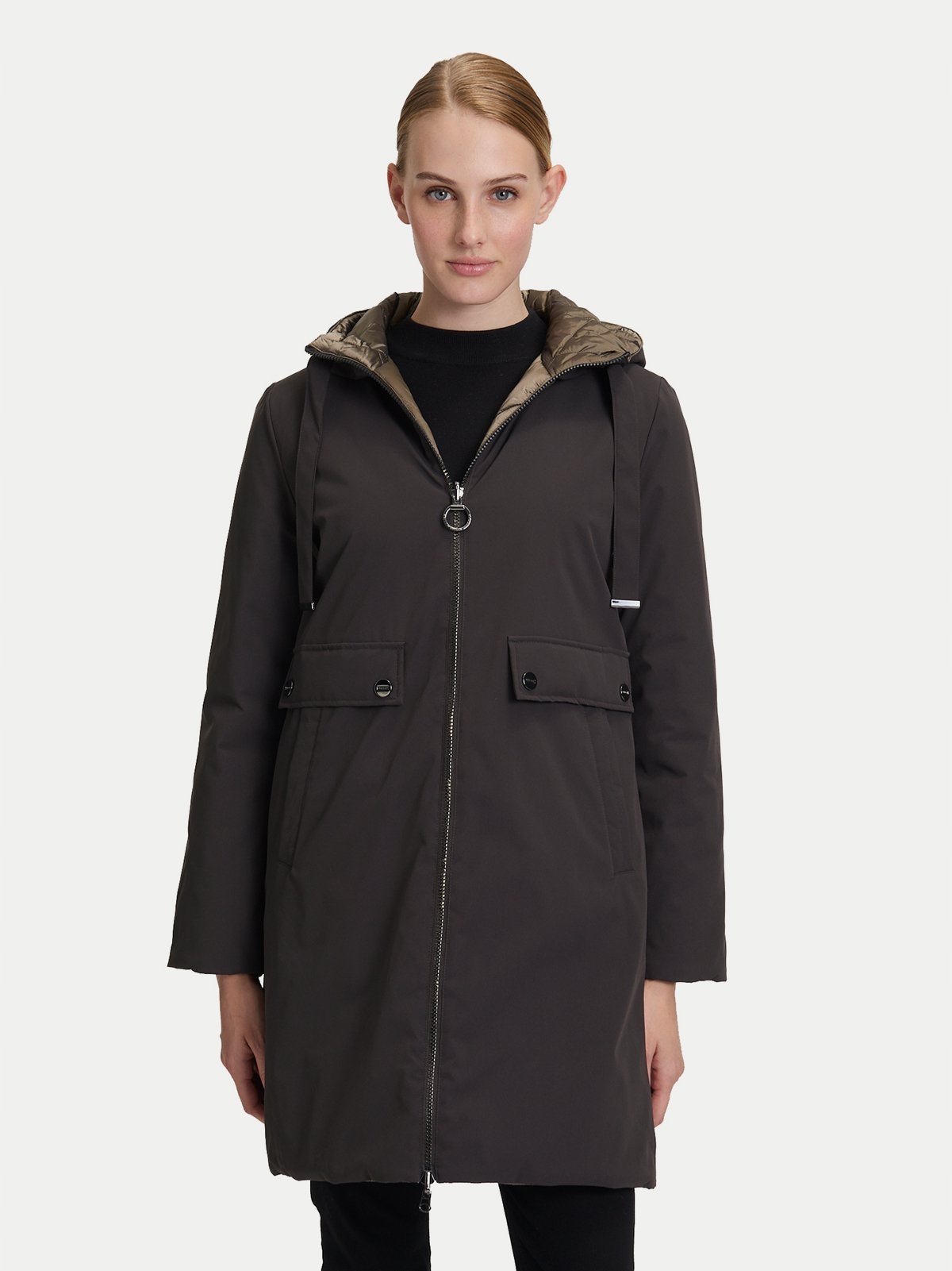 Betty Barclay Černá Oboustranná Bunda S Kapucí A Kapsami 40 6FA