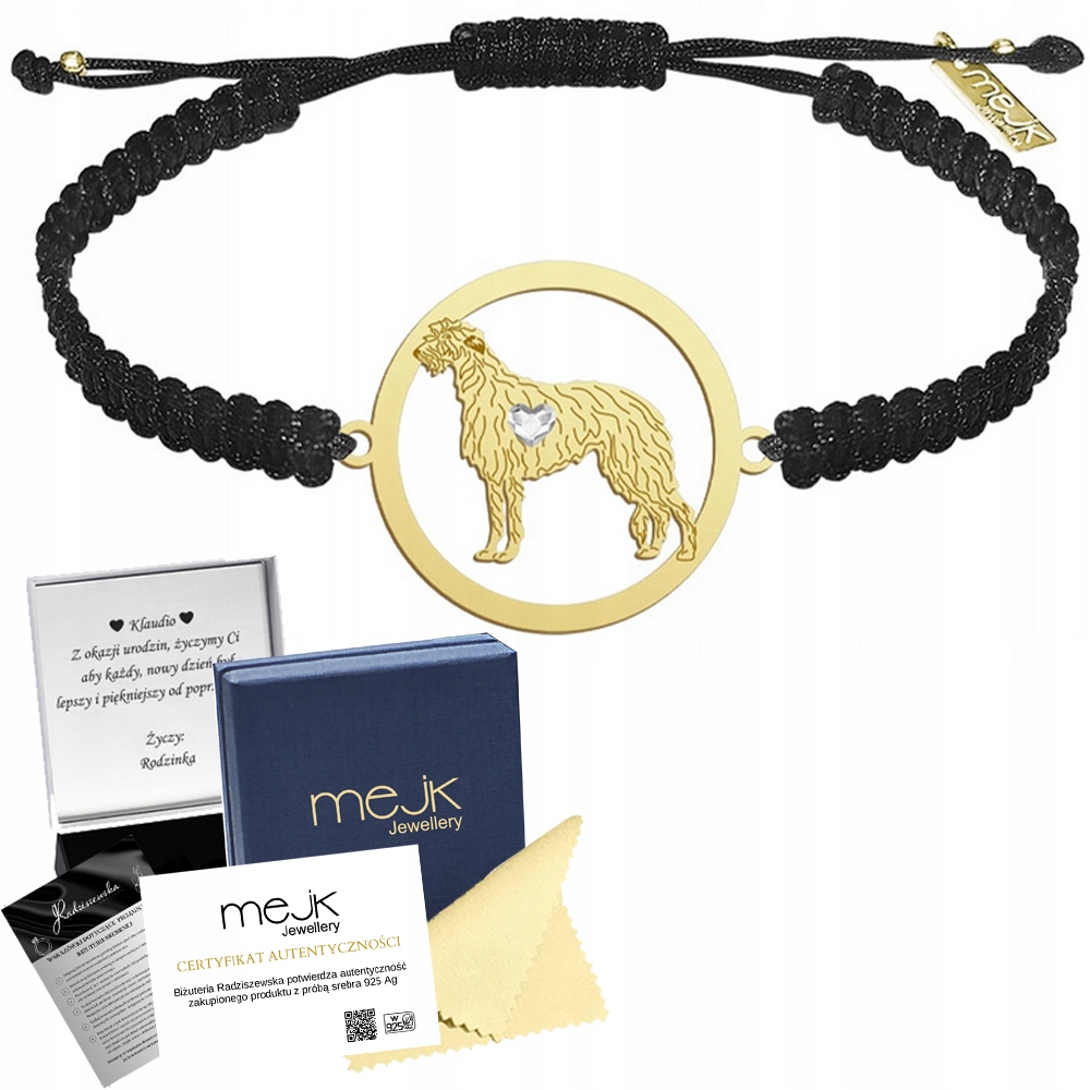 Zlatý náramek se skotským chrtem 925 Šperky Makramé Gravírování Bonus