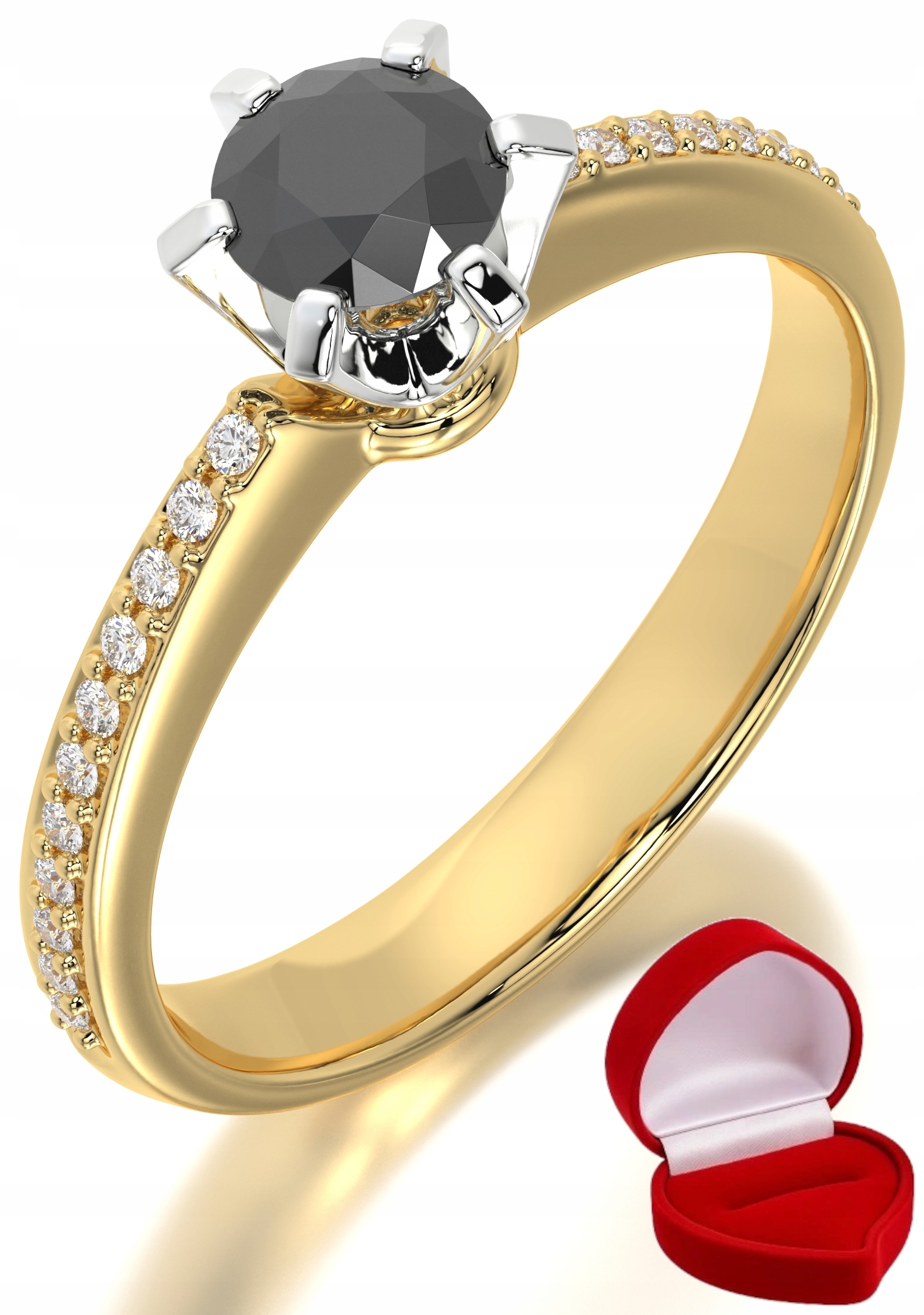 Zlatý Prstýnek 585 14k Černý Briliant 0,30 ct R18