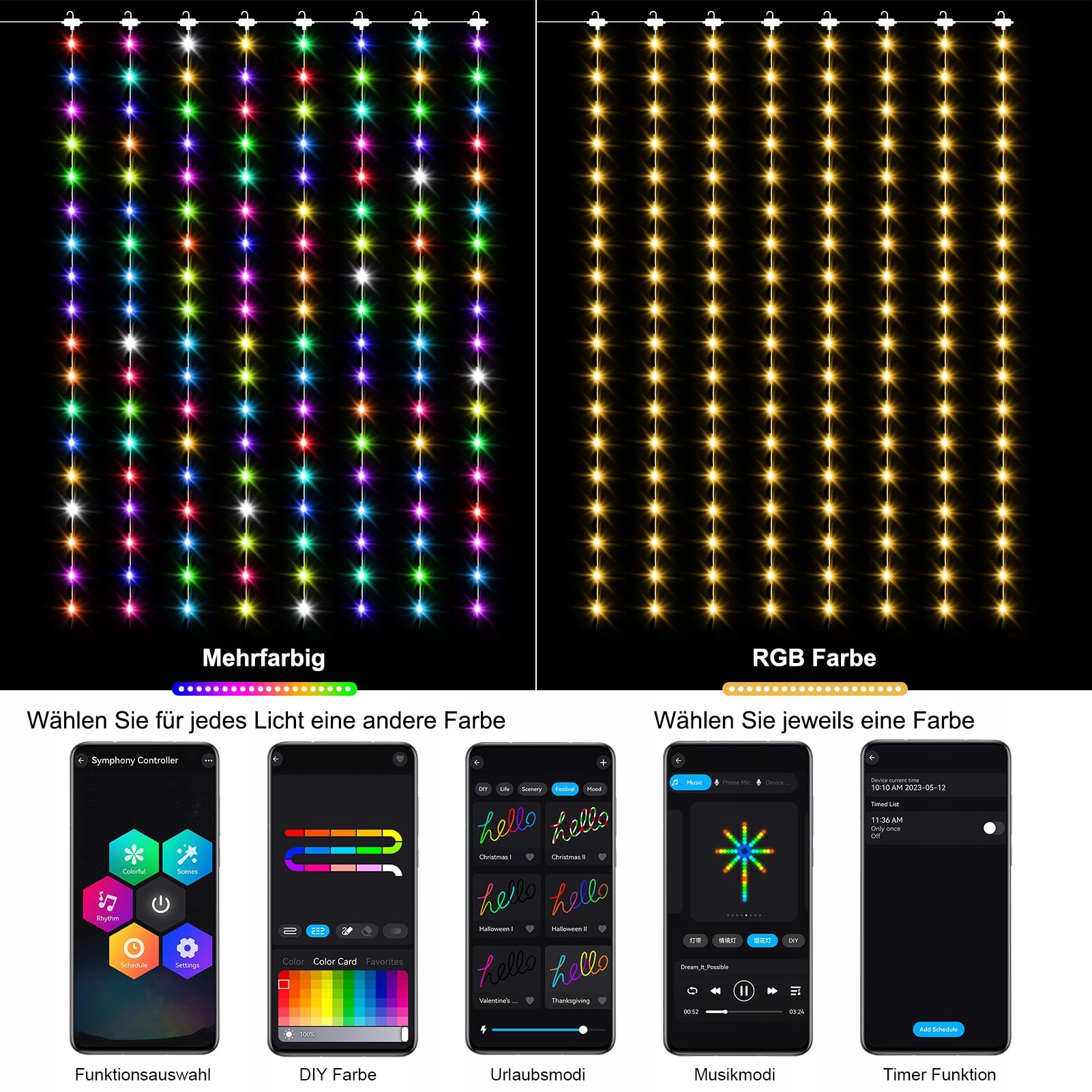 ZAIYW KURTYNA ZASŁONA GIRLANDA ŚWIELTNA DEKORACYJNA LAMPKI 144 LED 24Mx18M — miniatura 4