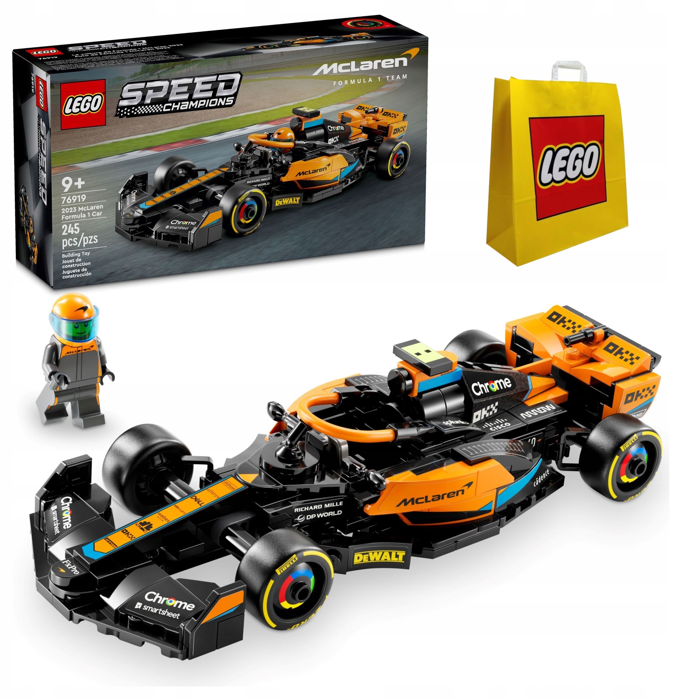 LEGO 76919 Samochód wyścigowy McLaren Formula 1 wersja 2023 + TORBA LEGO