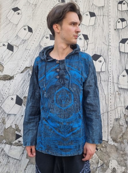 Psychedelická košile s kapucí s geometrickými vzory hippie M