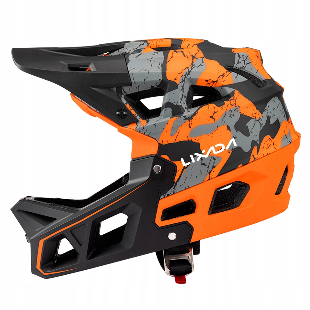 Kask full face Mtb, downhill, dla dorosłych, kamuflaż-pomarańczowy, M