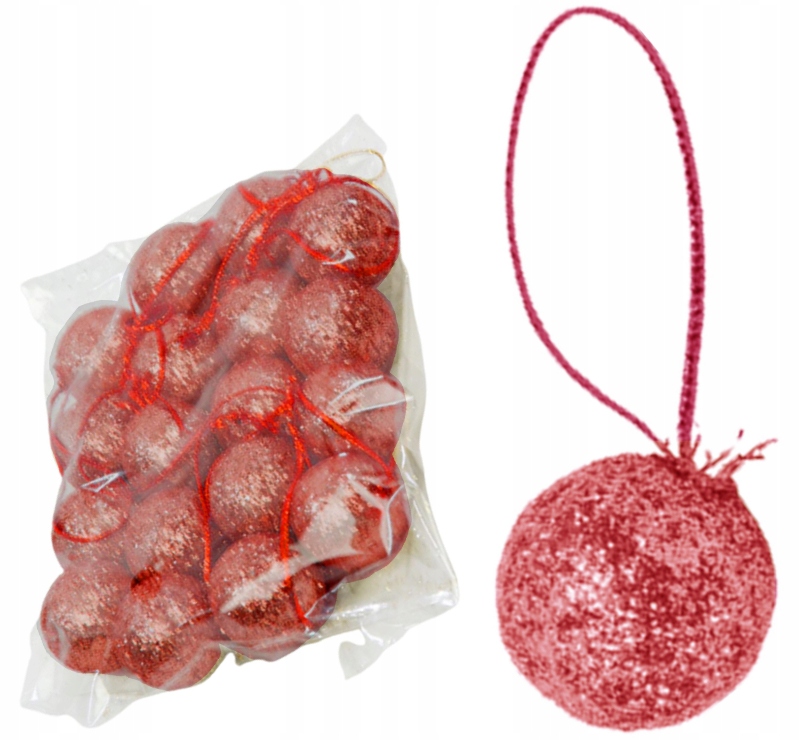 

Bombki brokatowe 2,5cm 18szt czerwone