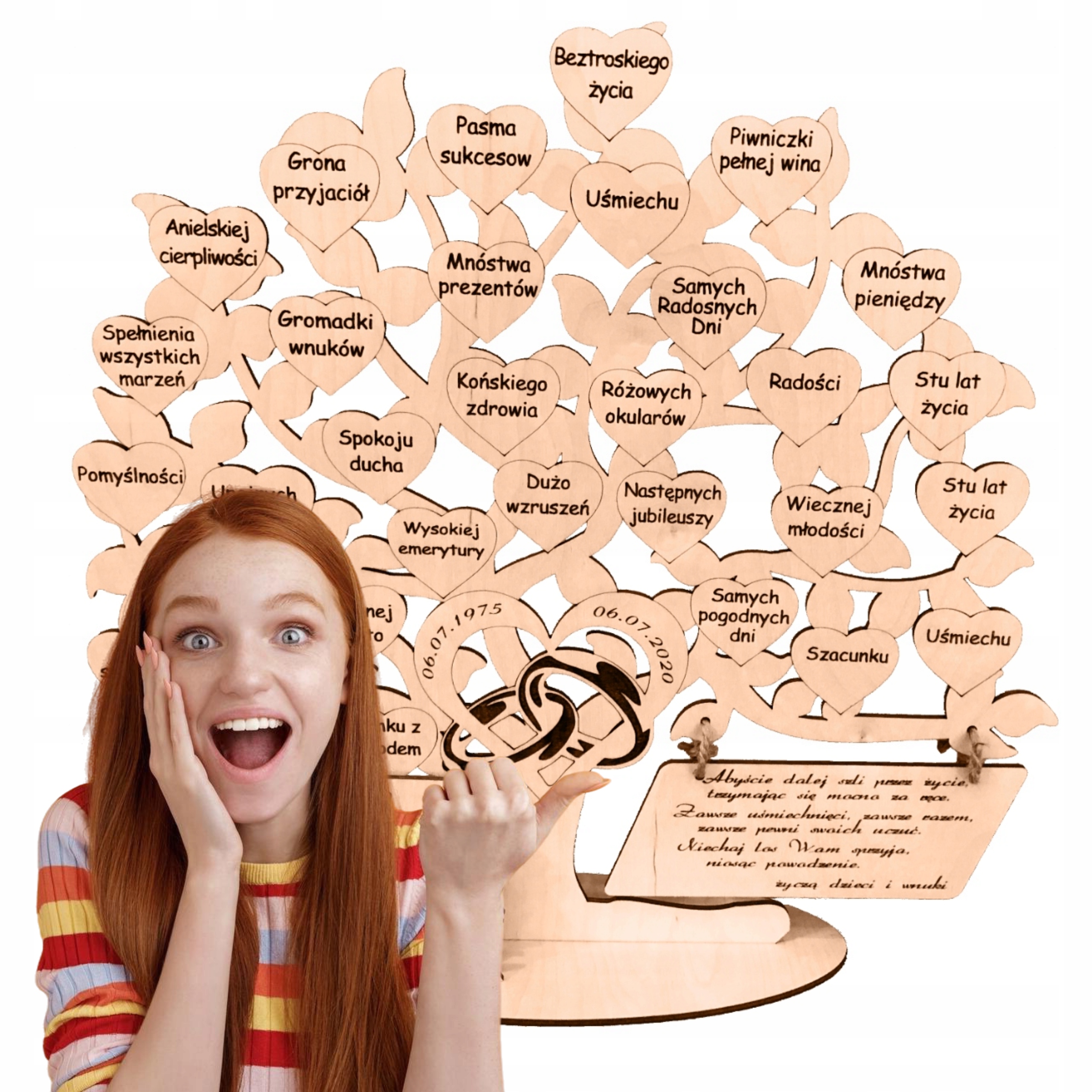 Výročí svatby, jubileum, zlaté, stříbrné hody, gravírovaný strom