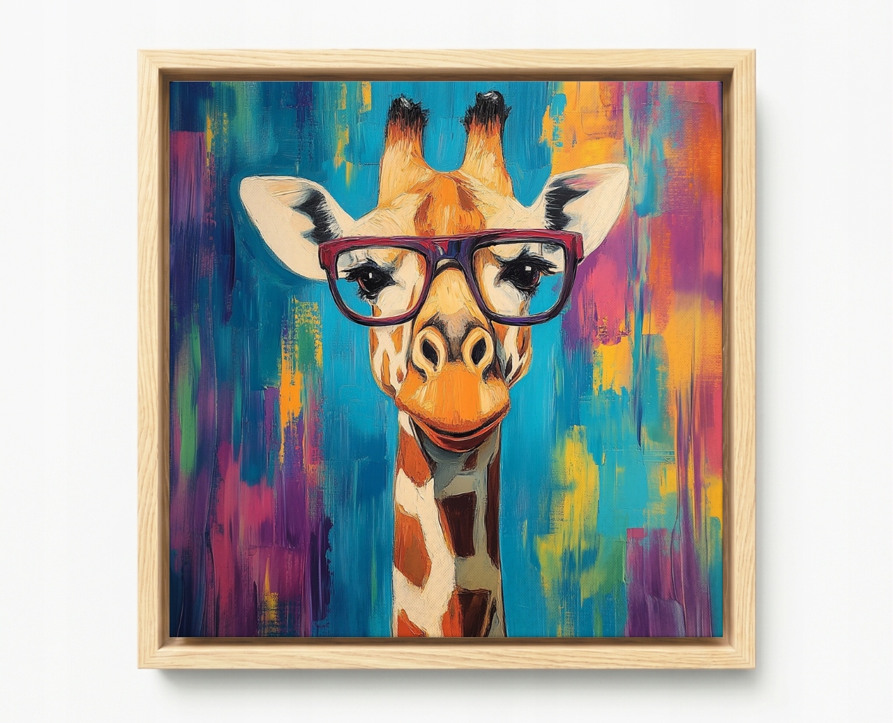 Obraz Rám American Box Portrét Žirafa Okuliare Pop-art Hipster Funky 60x60