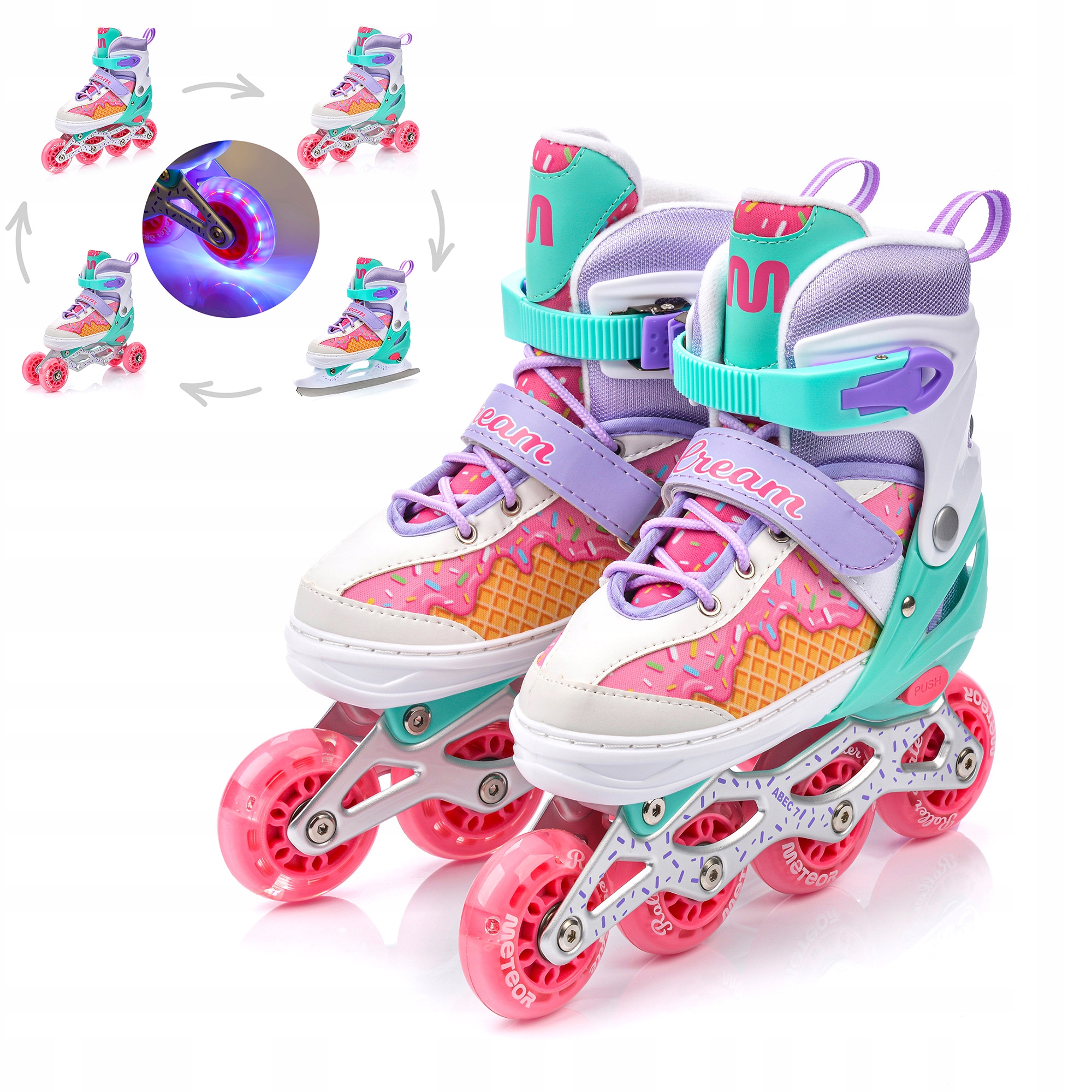 Kolečkové Brusle 4v1 Meteor Cream L 38-41 kombinované brusle: kolečkové, na led, inline Led kola