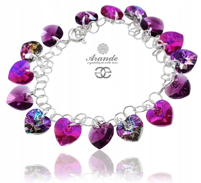 Krystaly Náramek Srdce Stříbro