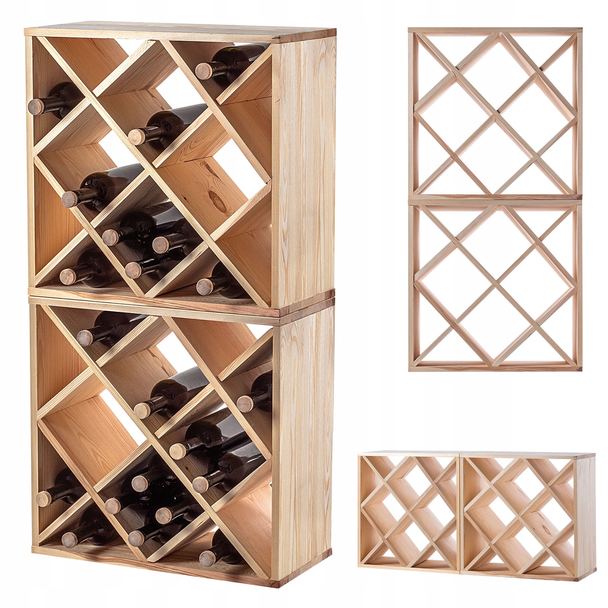 Regál Na Víno Drevený Stojan 48 Flaše Alkohol Skrinka 104 cm Sada 2 ks