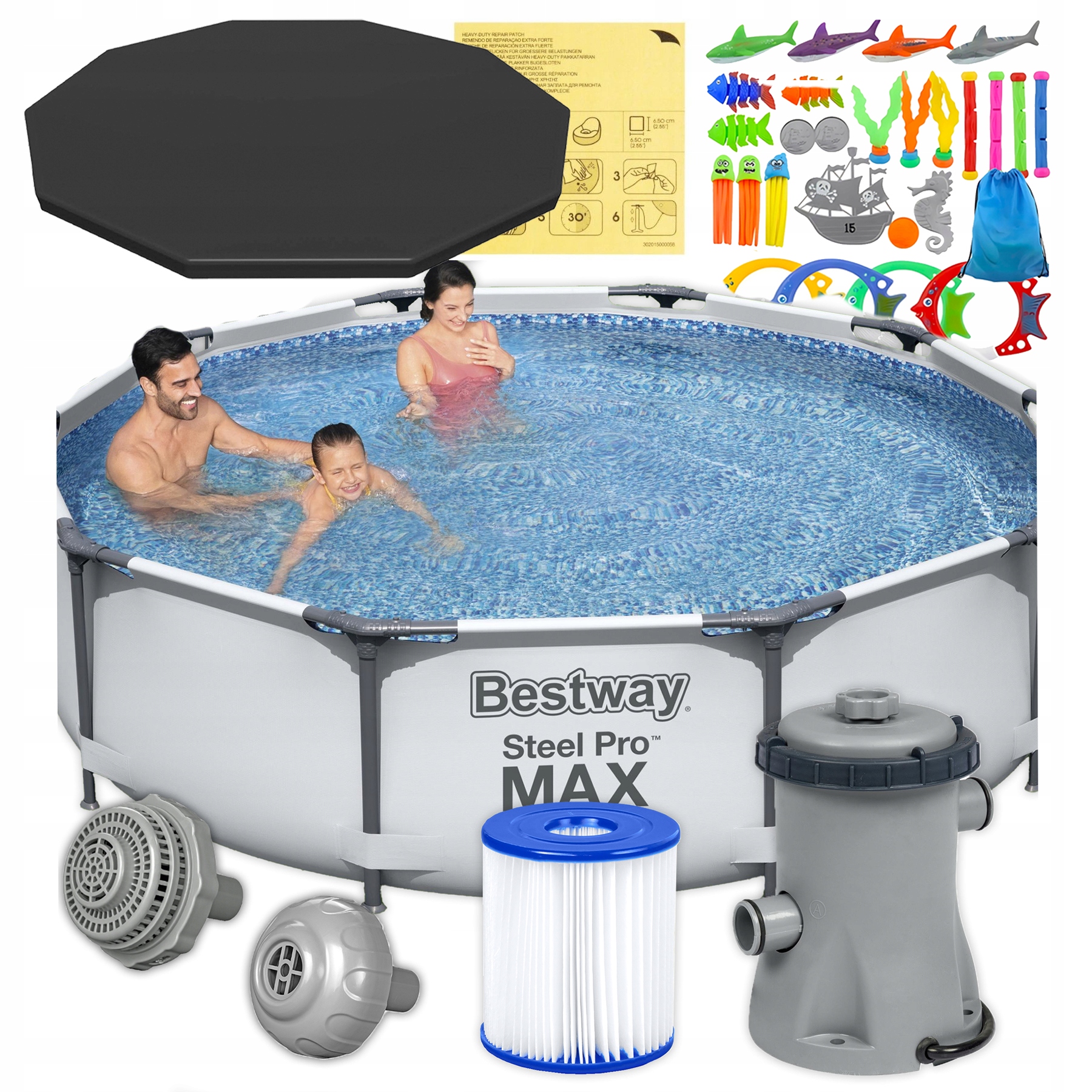 Záhradný bazén 305x76 Bestway letný set s pumpou a krytom na hračky 26e
