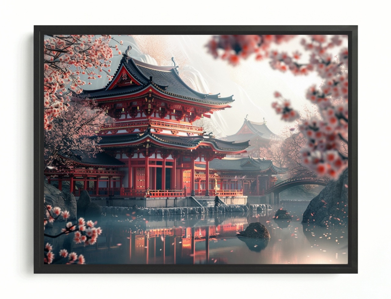 Obraz Rama American Box Záhrada Chrám Pagoda Japonsko Višňa 80x60