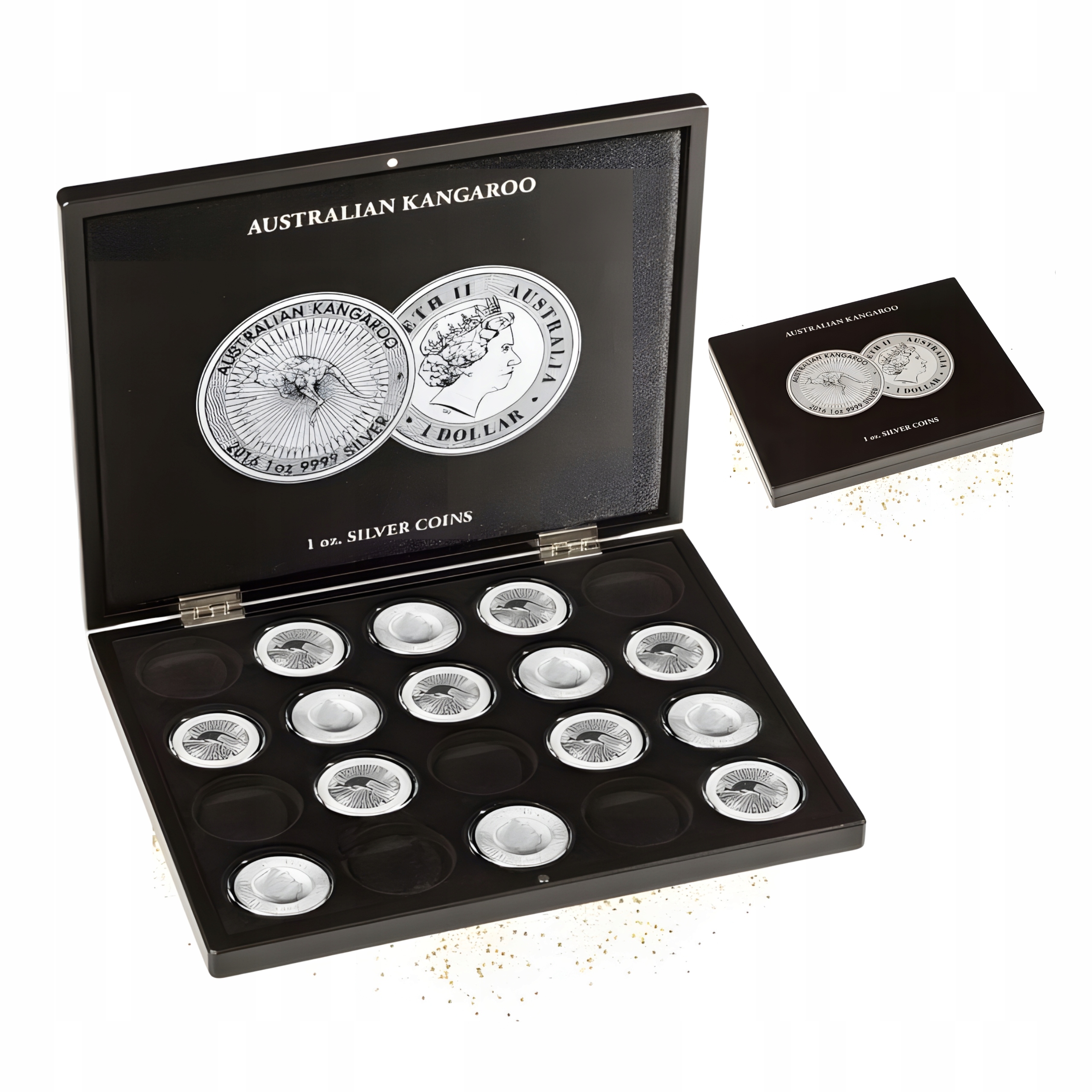 Kazeta na stříbrné mince Australský klokan Leuchtturm 20 mincí v kapslu