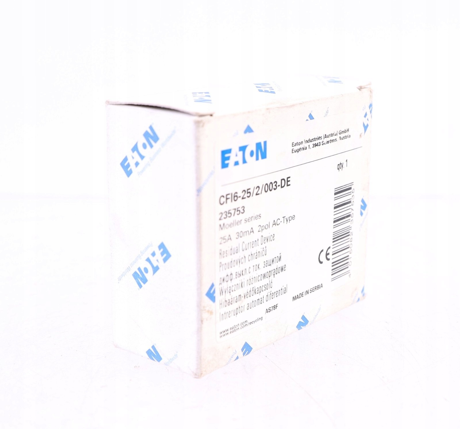 Eaton 235753 CFI6-25/2/003-DE 25A 30mA 2 fazy Rcd nowy