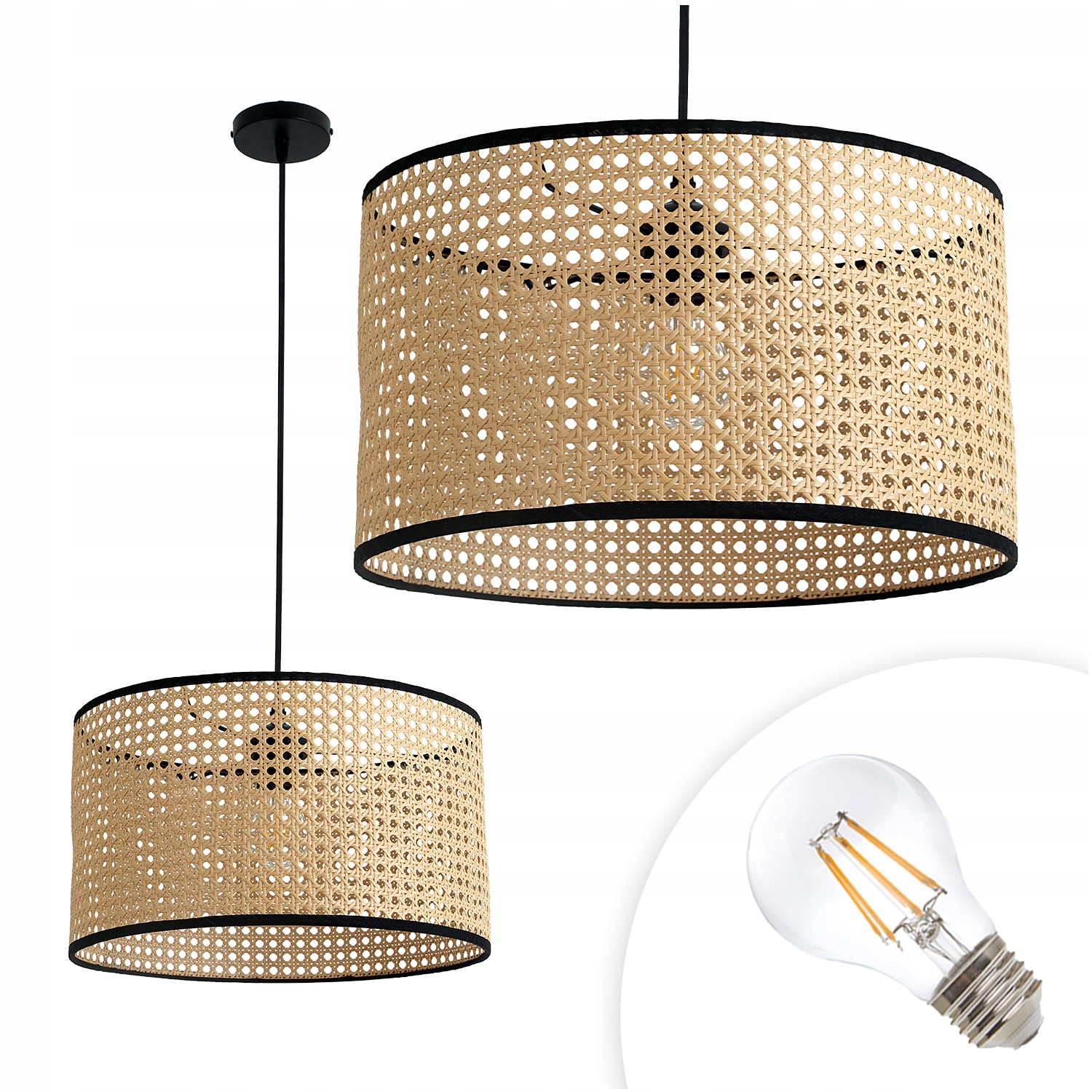 Ratanová závesná lampa Styl Boho žiarovka 7W E27 Teplá farba
