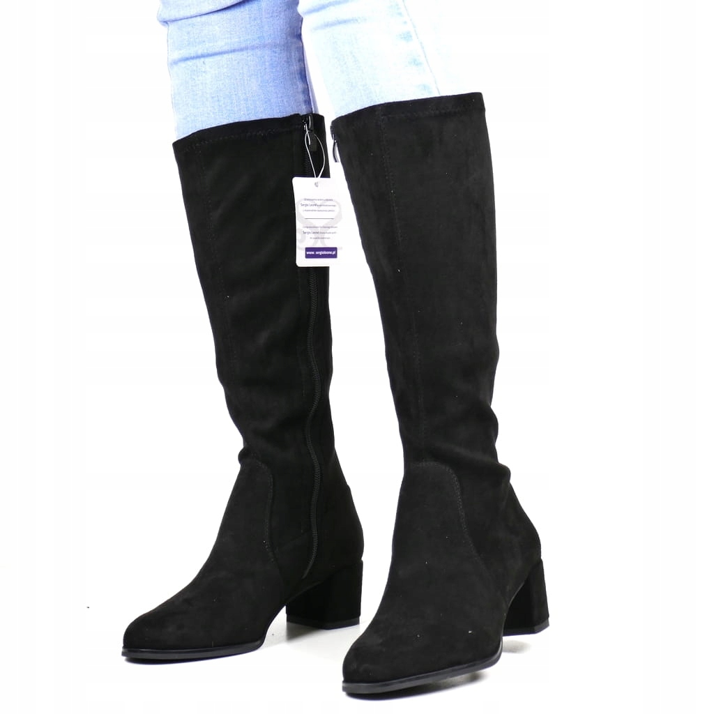 Černé Semišové Kozačky S Přiléhavým Střihem, Elegantní, Třída 39