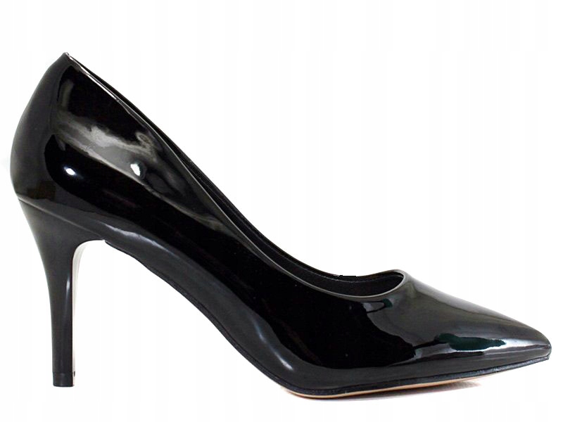 Szpilki Lakierki Czółenka Damskie Szpic Czarne Obcas 8 cm Ff 37