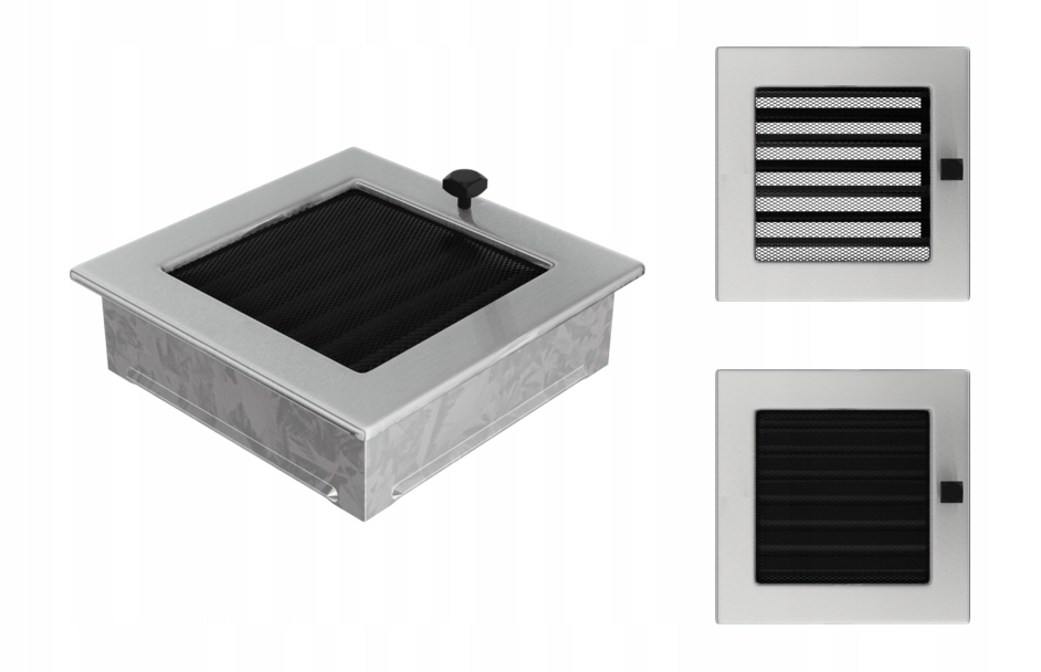 Ventilační mřížka broušená s pohyblivou žaluzií 17x17 komínová čtvercová