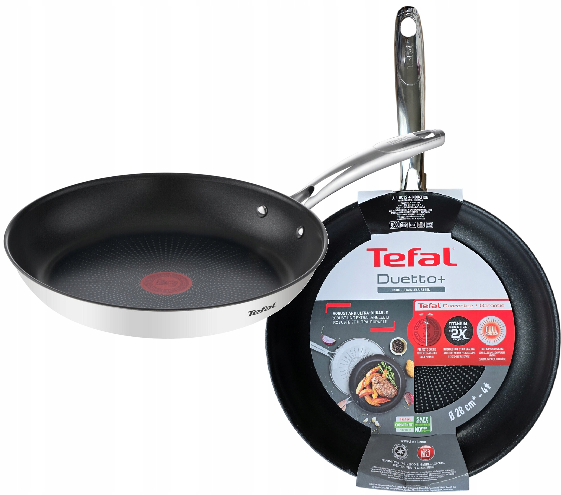 Patelnia Srebrna Tefal 28 CM Duetto+ Inox Indukcja