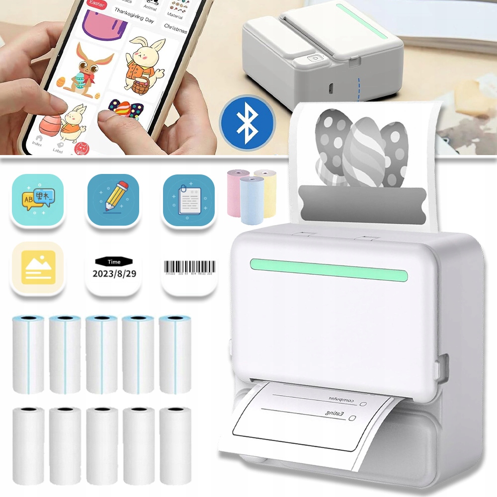 Mini Drukarka Termiczna Naklejek Notatek Etykiety Samoprzylepne 13X Rolek