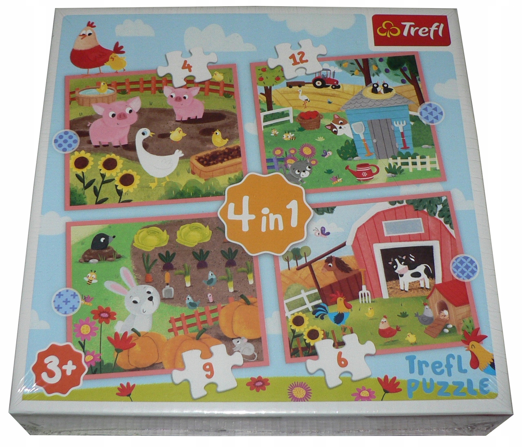 Puzzle Trefl 4w1 dla najmłodszych 3+ ZWIERZĄTKA na WSI