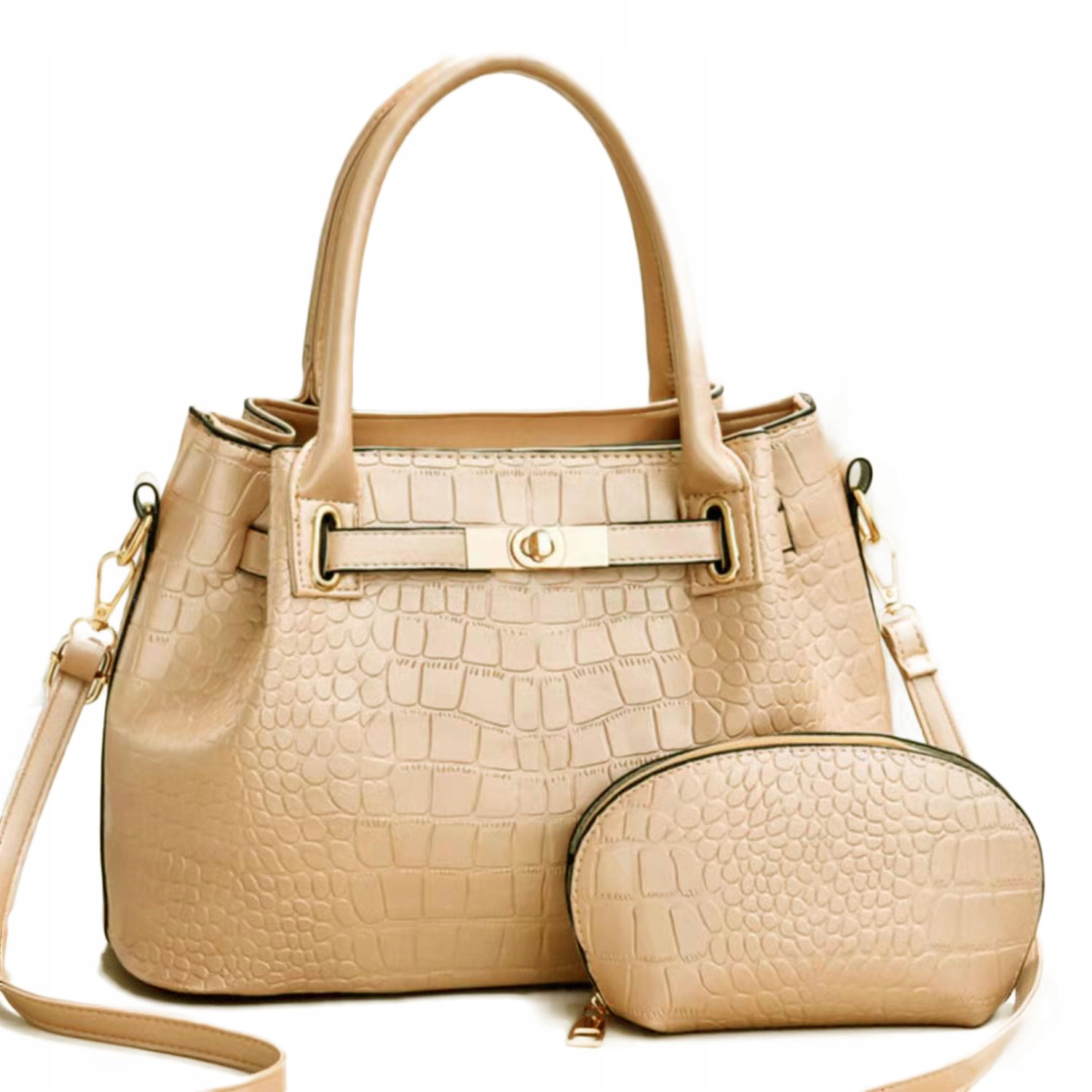 

Torebka złota ekoskóra kuferek z kosmetyczką