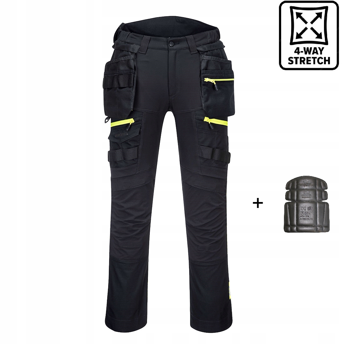 Spodnie Stretch Portwest DX440 kieszenie kaburowe Elastyczne Czarne 58