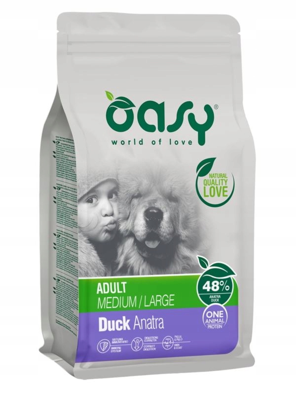 Oasy Duck Anatra Adult M/L Karma dla dorosłych Psów z Kaczką 12kg
