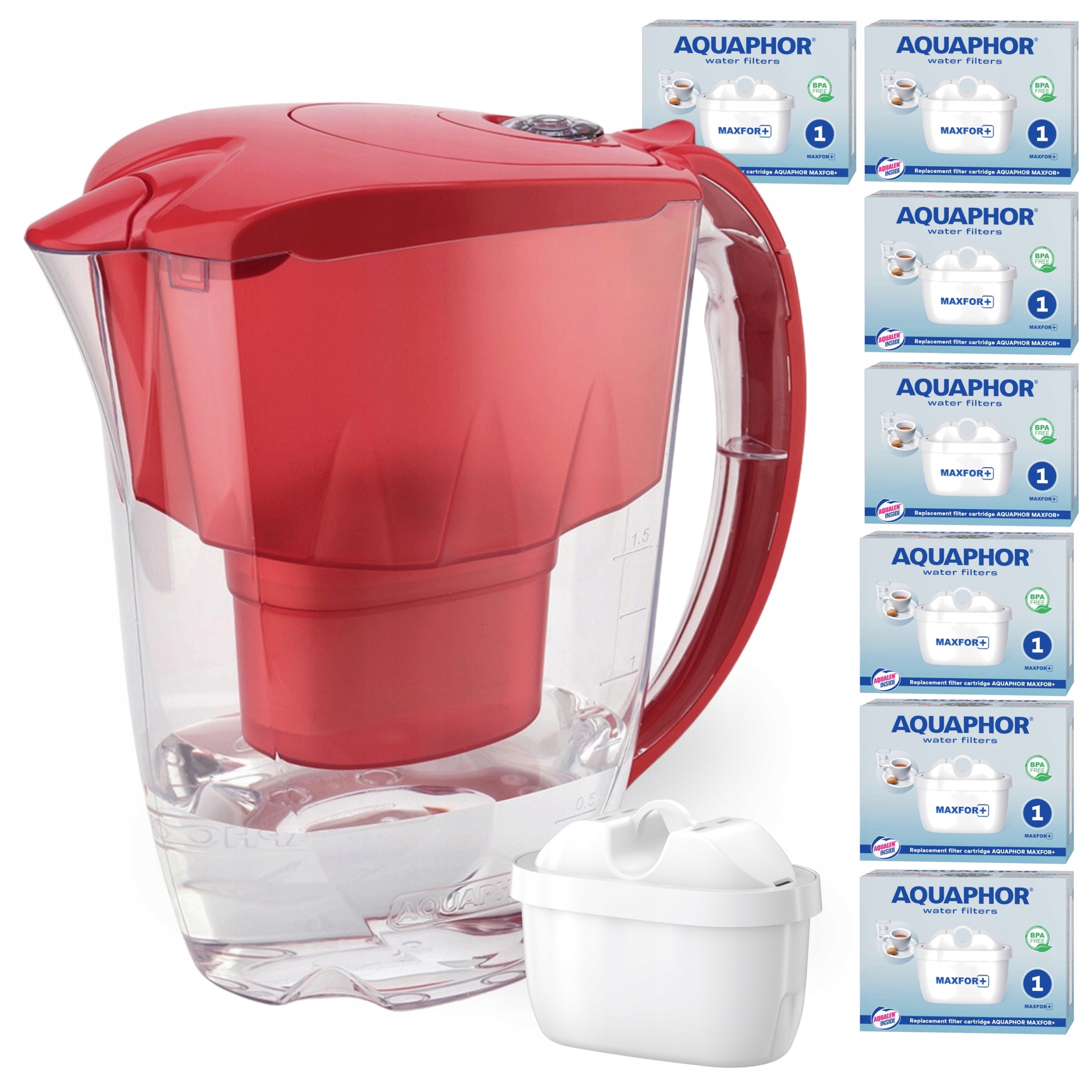 Filtrační Konvice Aquaphor Jasper červená 2,8 l 7 vložek B25 Maxfor+