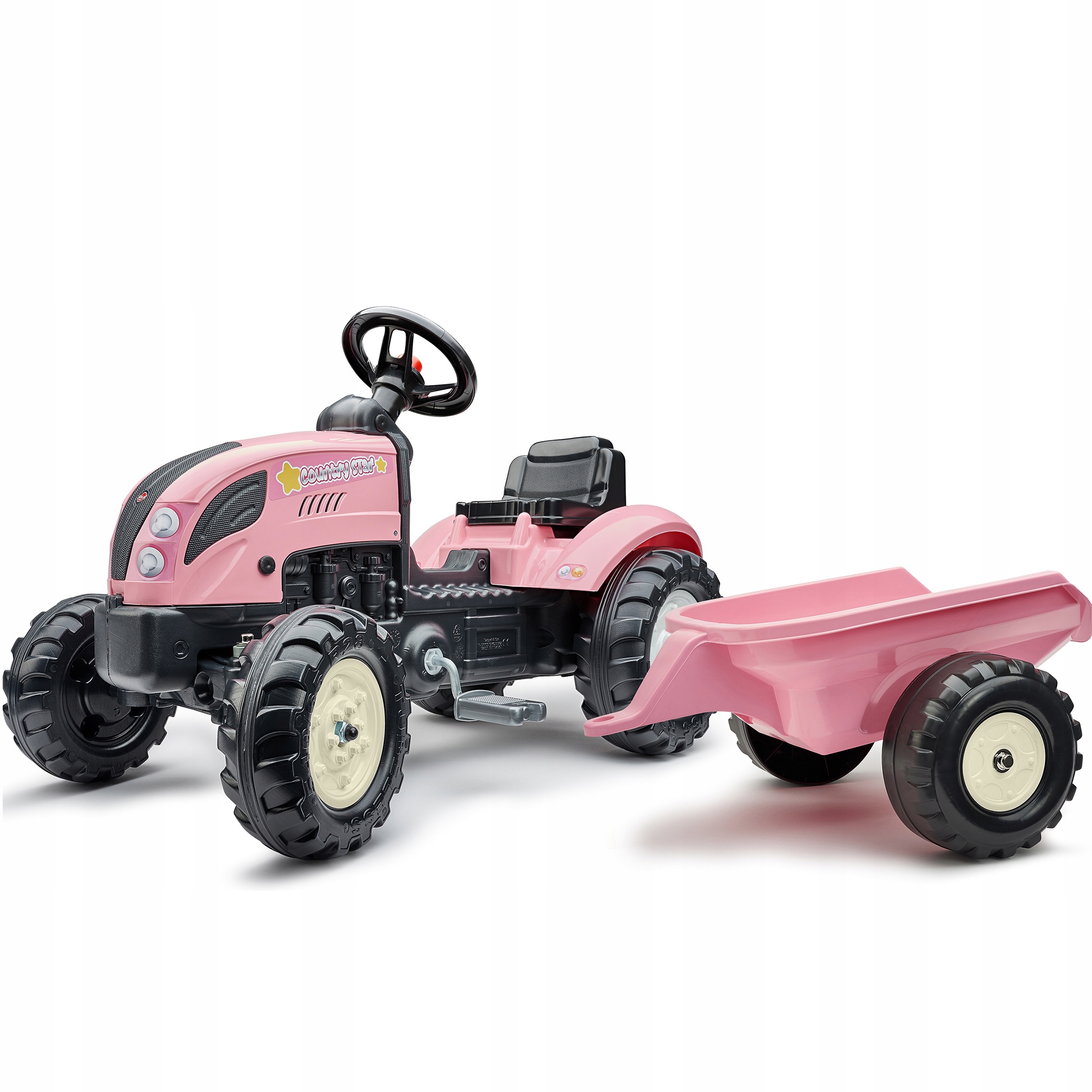 Falk Traktor Country Star Różowy na Pedały Przyczepka i Klakson 2-5Lat.