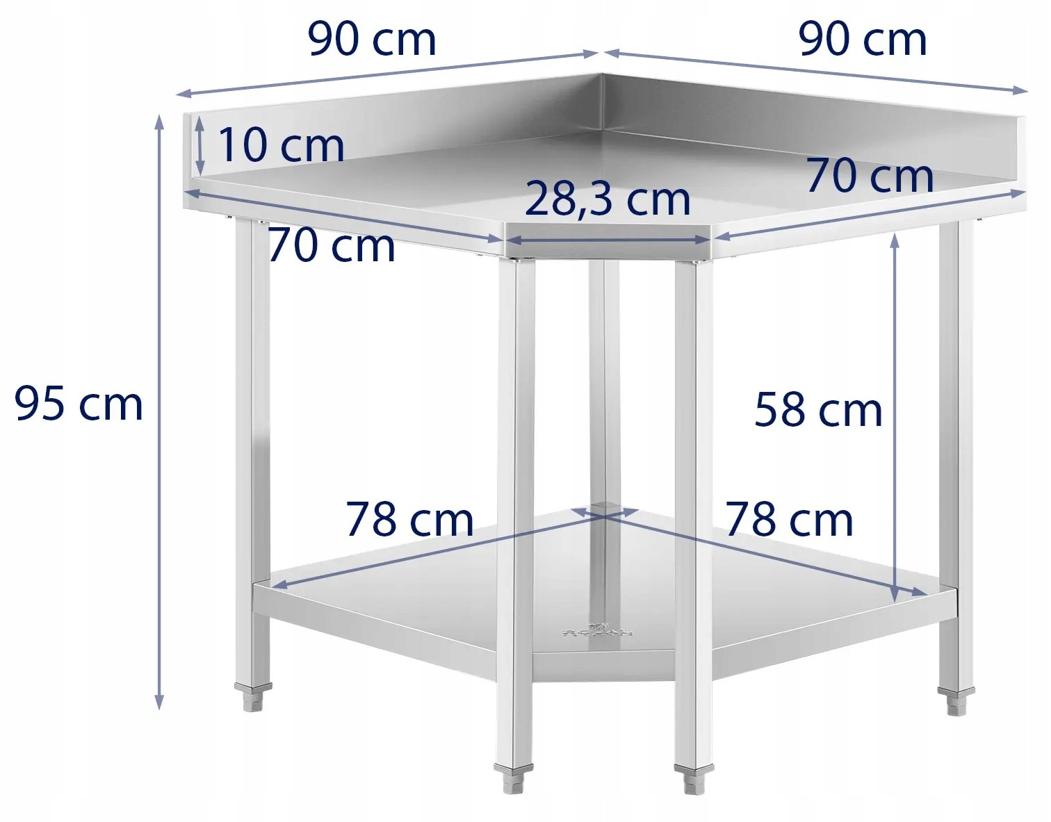 Stół narożny ze stali nierdzewnej 90x70cm Royal Catering RCCWT-90X70-S